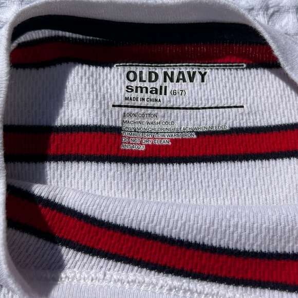Old Navy White Long-Sleeve, Waffle-Knit Shirt with Red and Navy Stripes - Picture 8 of 11